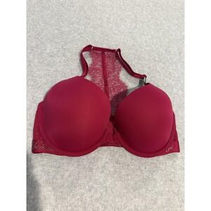 Victoria's Secret Bra Womens 32DD Red Lace T-Shirt Push Up Chantilly Racerback‎